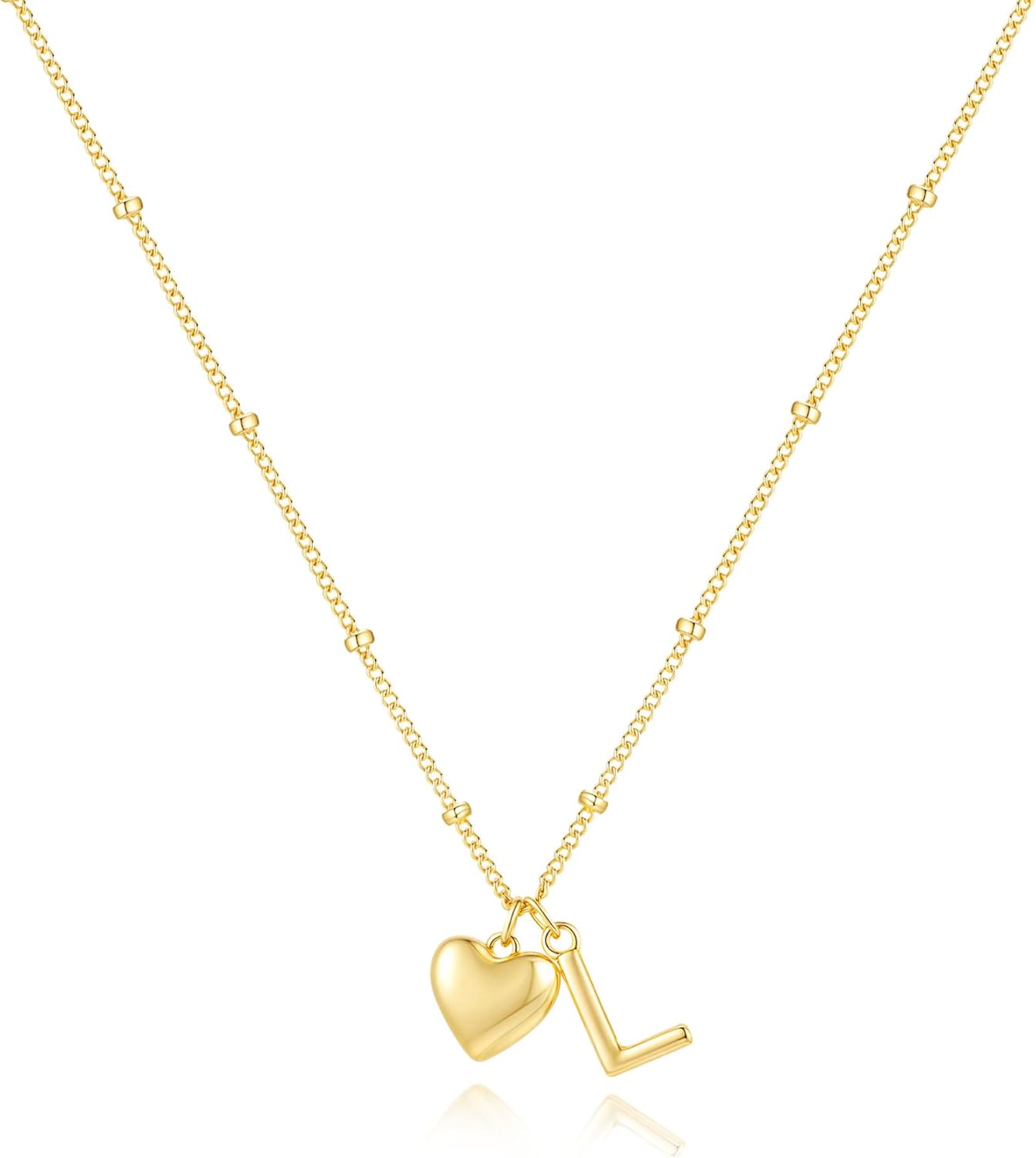 Gold Heart Initial Necklace for Women - 14K Gold Plated Heart Letter Pendant Necklace Dainty Beaded Chain Personalized Jewelry Everyday Gift - Image 8