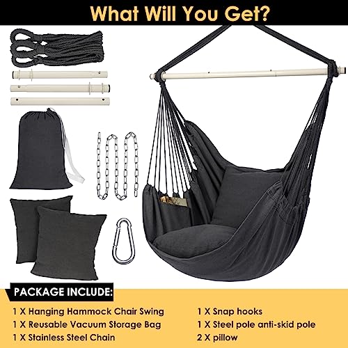 Y- Stop Hammock Chair Hanging Rope Swing Chair, Max 500 Lbs, 2 Seat Cushions Included, Removable Steel Spreader Bar With Anti-Slip Rings, Hardware Kit-For Indoor Or Outdoor thumb #4