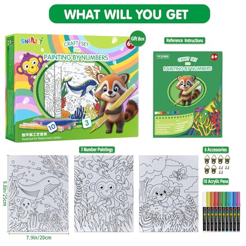 Image of SNEILJOY 3 Packs Paint by Numbers Kit for Kids Ages 4-12 | Framed Canvas, DIY Acrylic Painting Art Set, For Home Decor