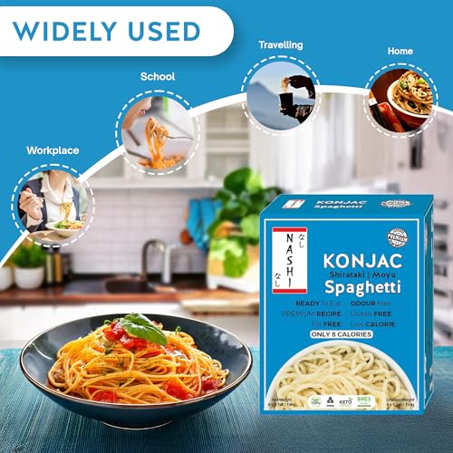 Nashi Shirataki Konjac Moyu Spaghetti – Keto-freundliches Essen, Glucomannan-Premium-Rezept für geruchsfreien Geschmack, geeignet für vegane, fettfreie kalorienarme Ernährung Verzehrfertig (8×190g)