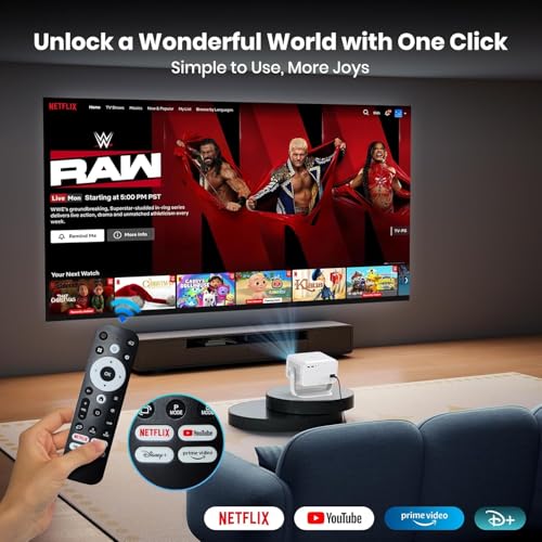Image of Net-Flix Certified AUN Power Projector 4K Ultra HD, Android 13 Mini LED Projector 1080p Native, 14000 Lumen, Fully Automatic, HDMI ARC, 5G WiFi YouTube, Hotstar, Prime, Projector for Room