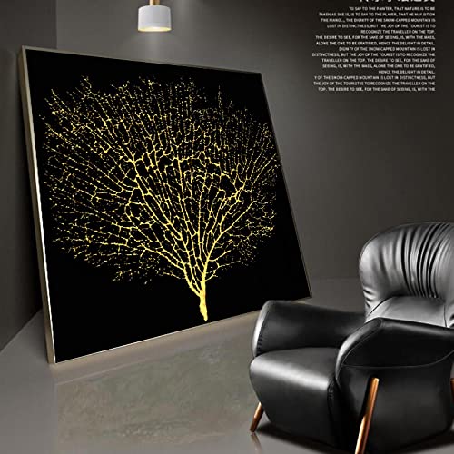 Arbre photo bureau décor abstrait golden tree moderne 70x70cm