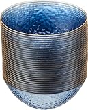 PLASTICPRO 30 Pack 12 Ounce Hammered Plastic Bowls Translucent Blue with Gold Rim Heavyweight Disposable Plastic Soup Bowls Elegant Translucent Hammered Gold Rim Platsic Party Dishes
