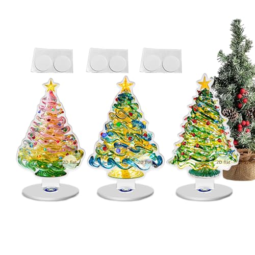 Figurina 'Albero Di Natale,3 Pezzi Decorazione Invernale Natalizia Acrilica 2D | Figurina Albero Di Natale Da Collezione | Per La Casa Il Tavolo La Scrivania Il Desktop La Mensola Caminetto