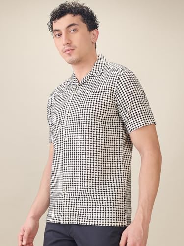 Image of Raymond Men Regular Fit Print Pattern Pure Cotton Hidden Button Down Half Sleeve Casual Shirt