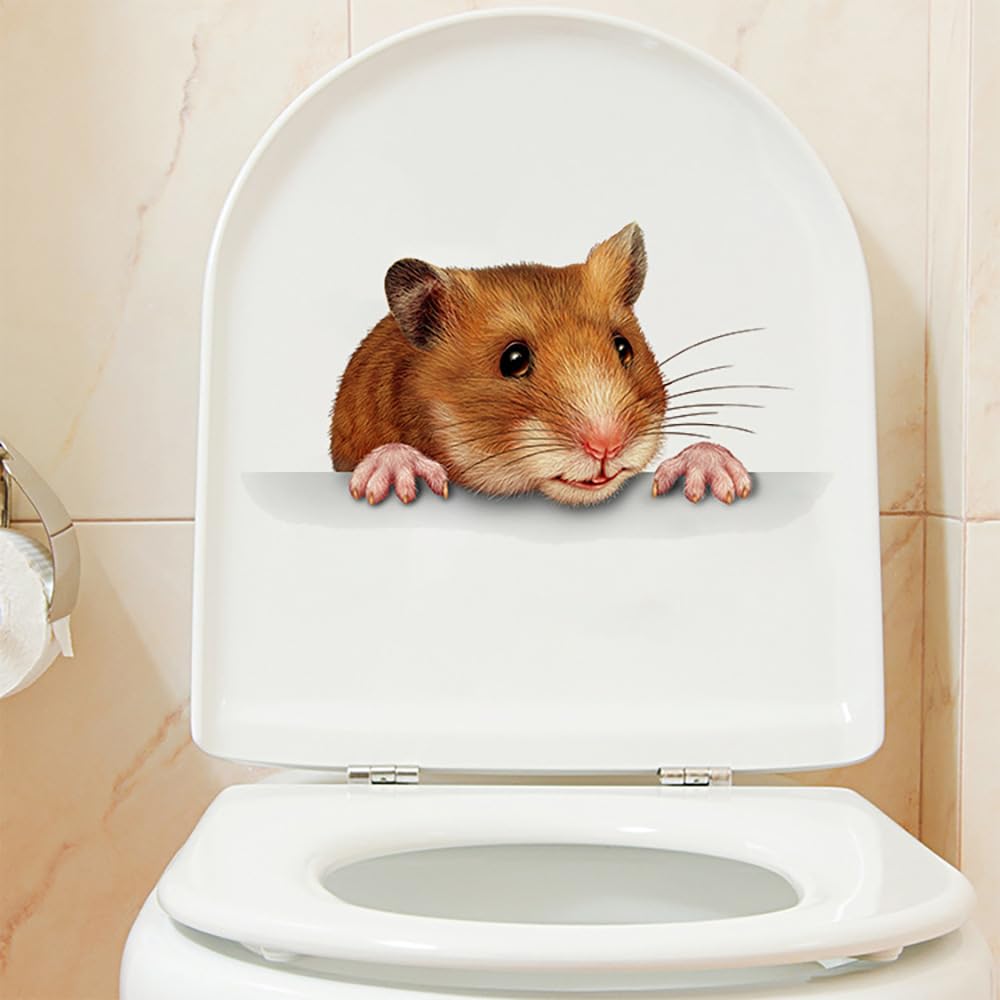 Hamster Mouse Toilet Cover Sticker Decals,Animal Rat Mouse Waterproof Toilet Lid Tank Seat Decals Cistern Self-Adhesive Bathroom Wall Sticker