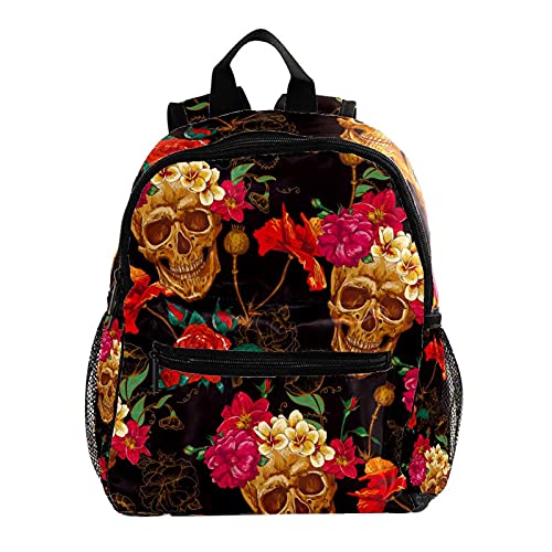 Sac à dos pour garçons motif tête de mort et fleurs de 30.5 cm