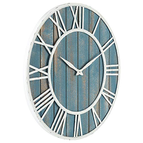 30" Coastal Wall Clock - Metal & Solid Wood Noiseless Weathered Beach Blue Wall Clock #TOP2