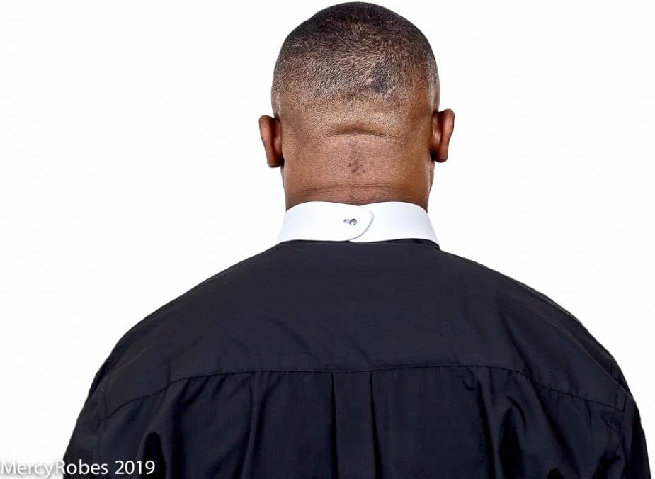 Mens Long Sleeve Standard Cuff Full Neckband Collar with Contrast Cuff Clergy Shirt | Black