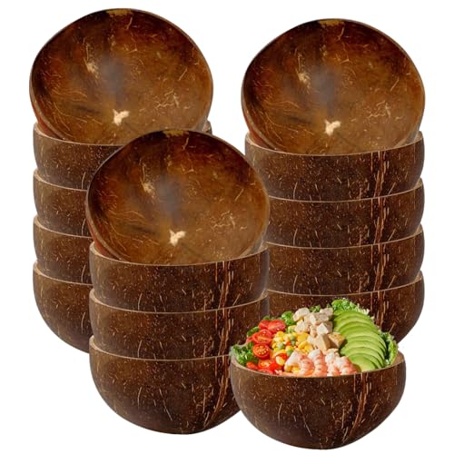 Yunlnny 15 Pcs Coconut Shell Bowls, Small Polished Wooden Bowl, Acai Bowls, Yogurt & Smoothie Bowl for Healthy Breakfasts, Vegan Gifts, Natural Rustic Kitchen