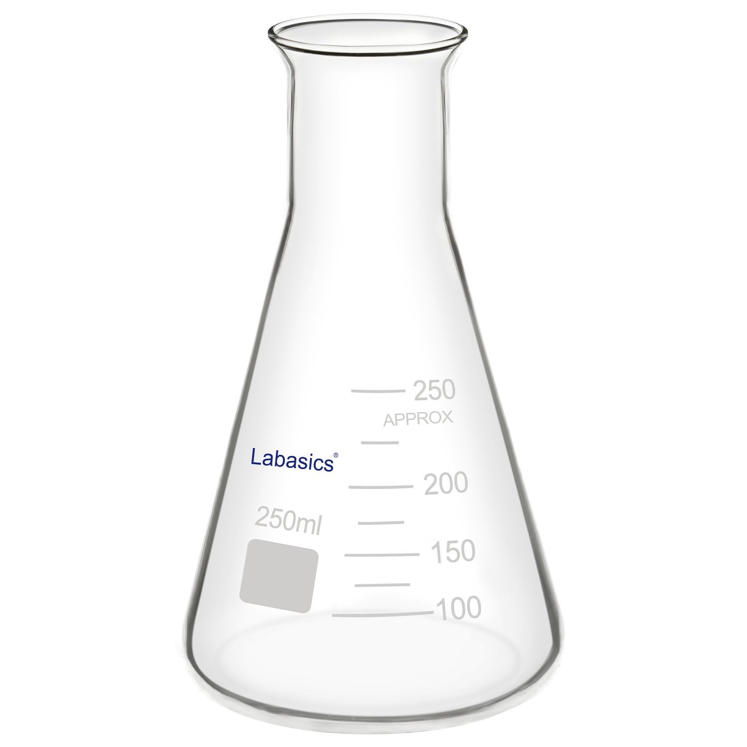 Labasics Vidrio Boca Ancha Erlenmeyer Matraz, Borosilicato, 250 ml