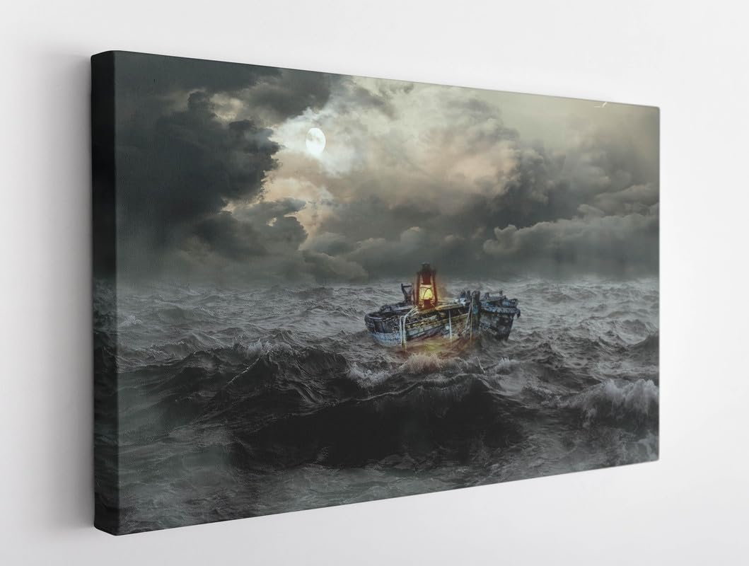 BPA® Boat Storm Sea Canvas Wall Art Framed For Bedroom Living Room Artwork Home Décor (70x110)