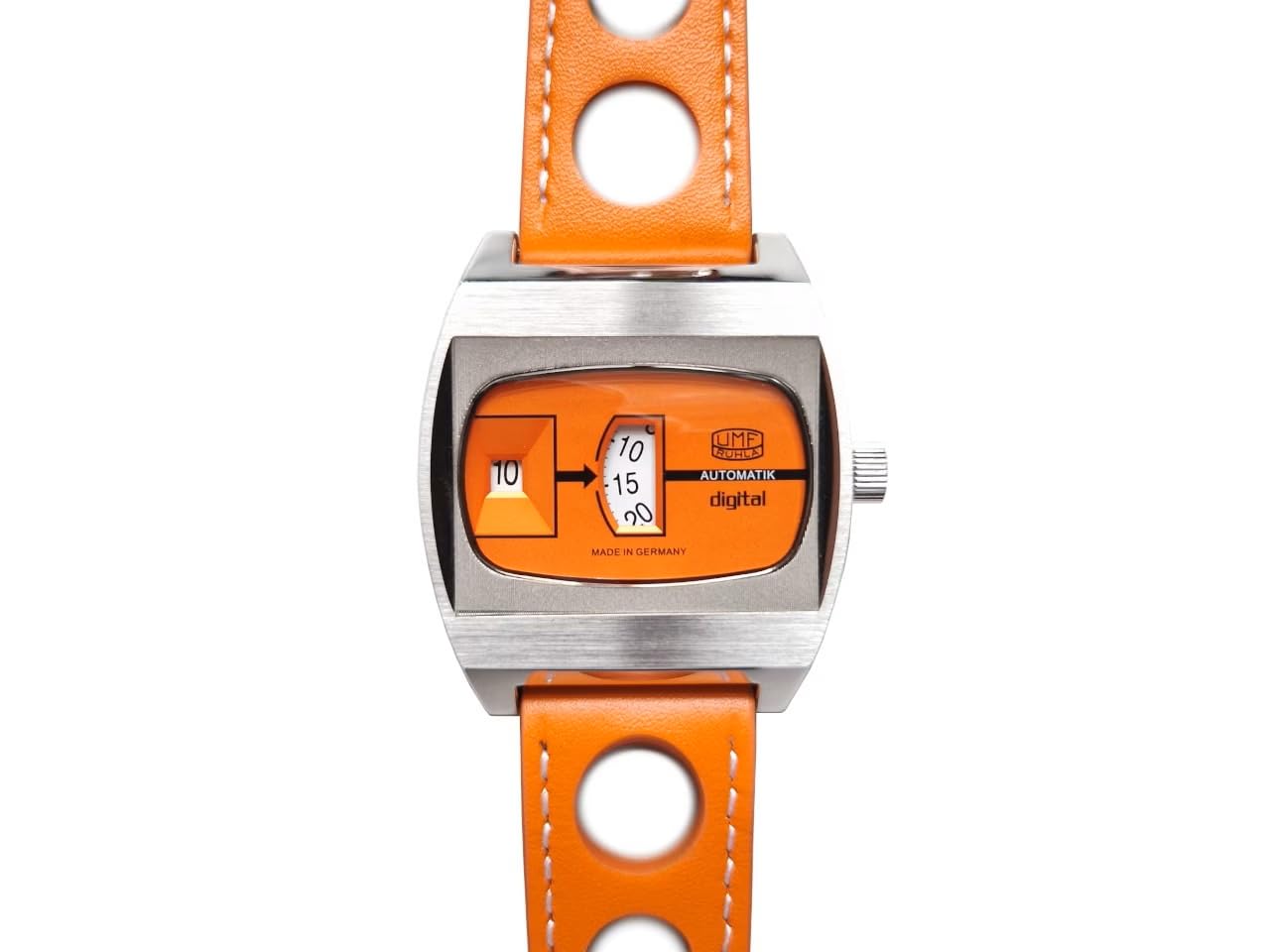 UMF RUHLA Jumping Hour - Reloj digital de disco en naranja - 41 mm - automático 26 piedras - Caja de acero inoxidable - Cristal de zafiro - Reserva de marcha 36 h - Edición limitada 2025 - Fabricado