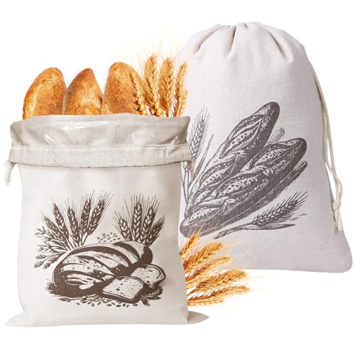 deegbbyi 2 Pezzi Sacchetti Pane in Lino, 40 x 30cm Sacchetto per Il Portapane Foderato in TPU, Sacchetto Pane Riutilizzabile, con Coulisse, per Conservare Prodotti da Forno, Frutta e Verdura