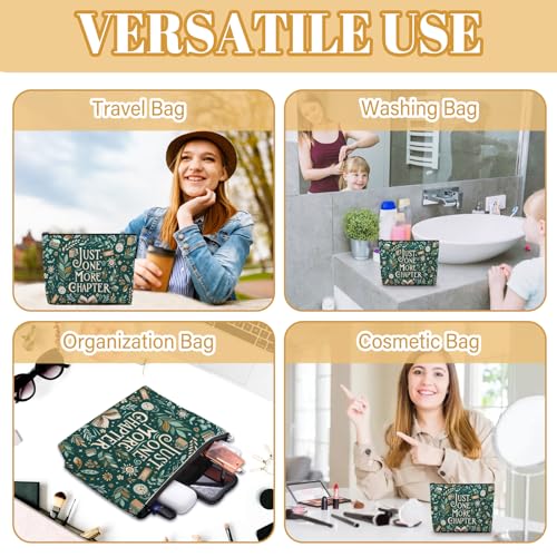 Reading Books Chapter Makeup Bag, Cute Floral Cosmetic Bag For Book Lovers, Travel Toiletry Pouch With Zipper, Birthday Anniversary Christmas Gifts For Mom Sister, Green Travel Toiletry Bag4