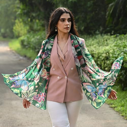 Anuschka Women's Original Printed Artwork Chiffon Scarf - Dancing Leaves2