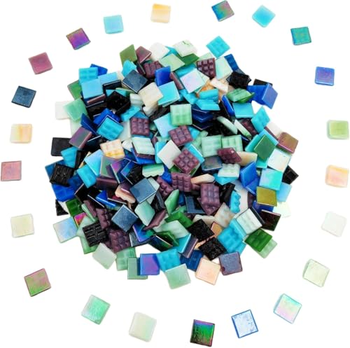 320 PEZZI Piastrelle in Mosaico Quadrate Iridescenti in Vetro Colorato, 500g Piastrelle per Mosaico per Artigianato Fai da Te, 1,5CM/0,6 Pollici Pezzi di Vetro Luminosi per Artigianato Artistico e