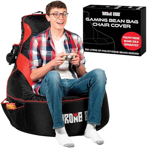 Throne Boss Gaming Bean Bag Chair Cover, Red, Large