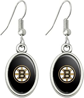 Boston Bruins Logo Novelty Dangling Drop Oval Charm Earrings