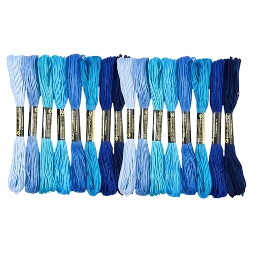 BEAMARKER 16 écheveau de Fil Bleu 7.5 m en Coton 6 brins pour Point de Croix Broderie Bracelets D'Amitié Bricolage Loisirs Créatifs Couture Travaux...