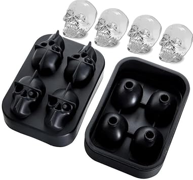 Smad Skull Ice Cube Tray, Black 3D Food-Grade Silicone Mold, 4-Cavity Design for Halloween, Christmas, and Bar Decor, Easy to Release and Clean for Parties