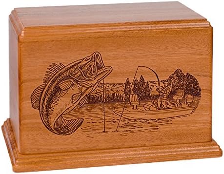 Wood Cremation Urn - Mahogany Bass Boat Fishing