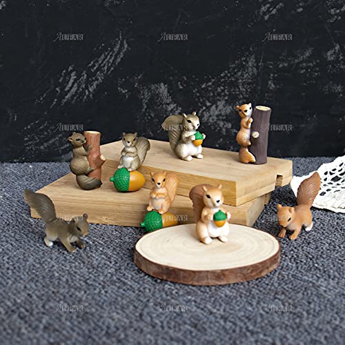 Auear, 8 Pack Cute Miniature Squirrel Figures Mini Animals Play Set Fairy Garden Ornaments Character Miniature Figurines Cake Topper Decoration Diy Crafts #TOP5