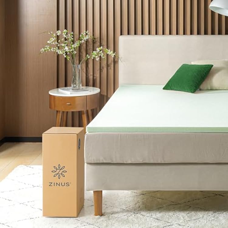 ZINUS 1.5 Inch Green Tea Memory Foam Mattress Topper, Dorm Bedding, Pressure-Relieving Layer, Ideal for Back Pain Relief, Compact WONDERBOX Packaging, CertiPUR-US Certified, Twin