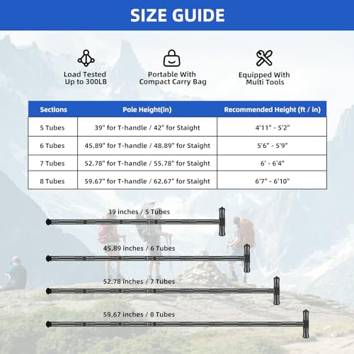 aiGear Wanderstöcke 6 Rohres Schwarz Aluminium mit 3 Wandern Zubehörs – Ansicht 5