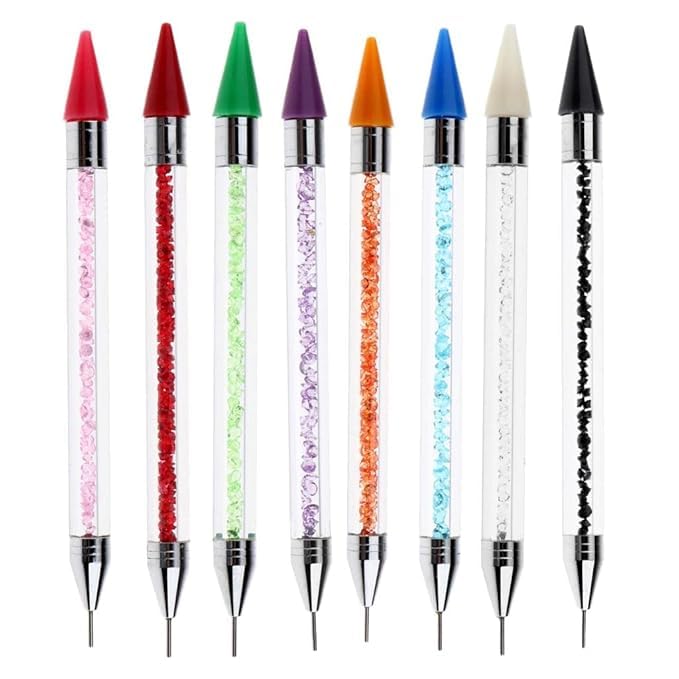 URBAN BOX 8Pcs Double-Ended Diamond Paintings Pens Nail Rhinestone Picker Dotting Pen, Wax Pencil Manicure Nail Art DIY Decoration Tool-image-47