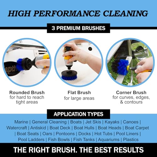 Image of Drillbrush Boat Accessories - Kayak Cleaning Kit - Boat Cleaning Brush Kit - Marine Scrub Brush Attachment for Drill - Rotary Brushes for Boats - Motorized Hull Power Scrubber Set - Hull Cleaner Set