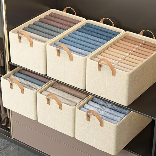 Panier de rangement en tissu x10 beige type tiroir pliable