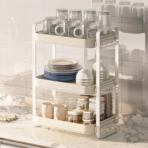 2/3 Tier Mug Holder Rack for Countertop, Carbon Steel Coffee Cup Organizer with Drying Tray, Space-Saving Kitchen & Bathroom Storage, 13.78 x 9.84 x 18.5 in