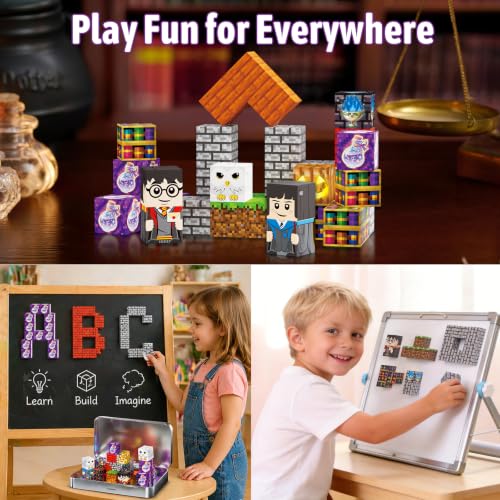 Image of Magnetic Blocks Magic World Travel Toys, 35 PCS Mini Magnetic Building Cubes with Metal Storage Case for Kids Ages 3-8, STEM Montessori Construction Toys for Toddlers, Airplane & Car Ride Essentials