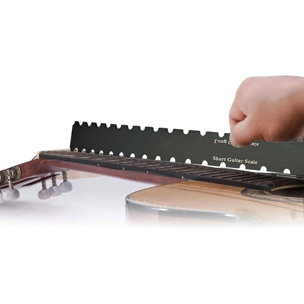 4-teiliges Gitarrenbauer-Werkzeug-Set, Edelstahl-Bund-Nivellierbalken, gekerbte gerade Kante, Saitenhöhe-Messgerät Lineal für Halsreparatur