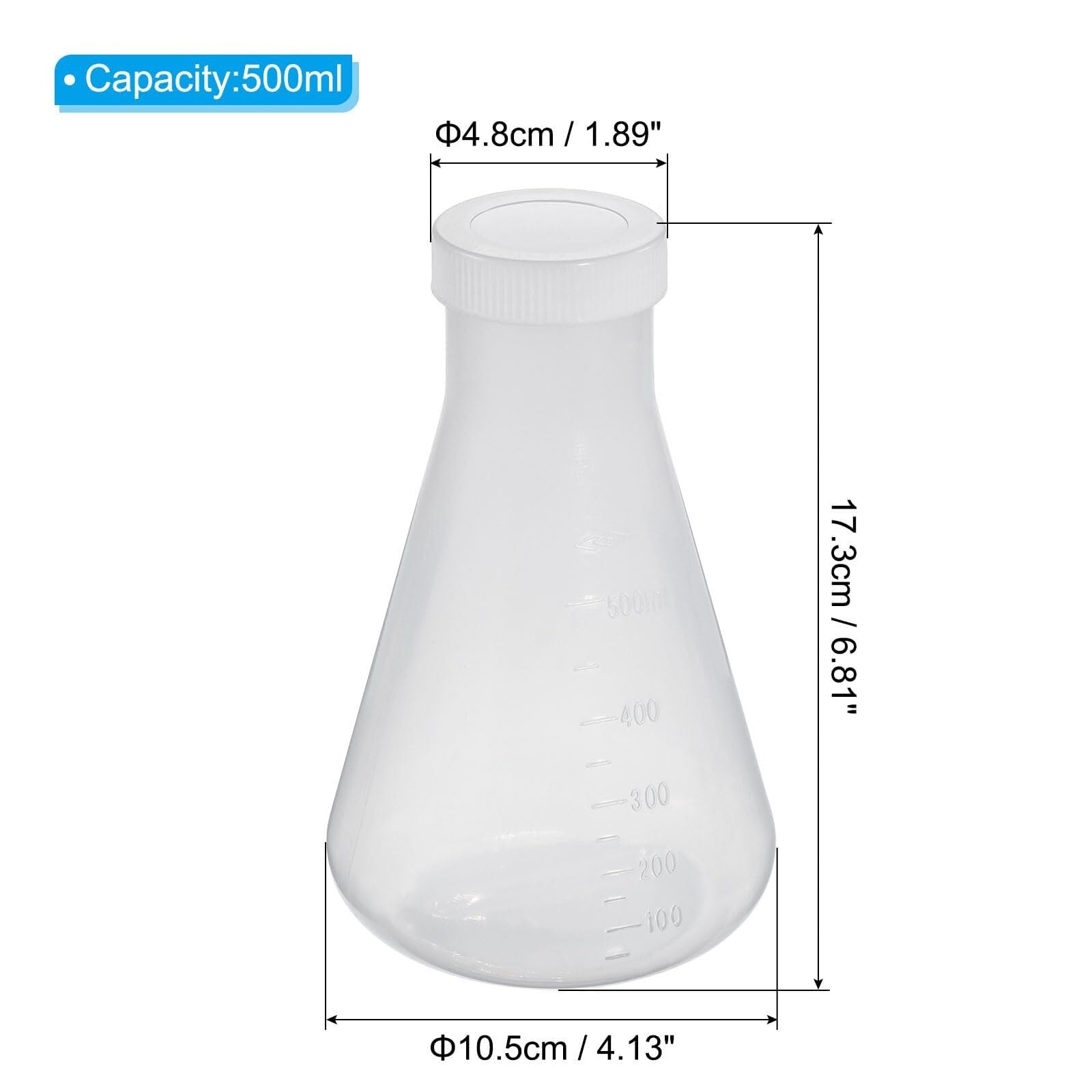 500ml Plastik-Erlenmeyerkolben mit Schraubverschluss, Schmalhals-Konuskolben für Labor, Klar(500ml)