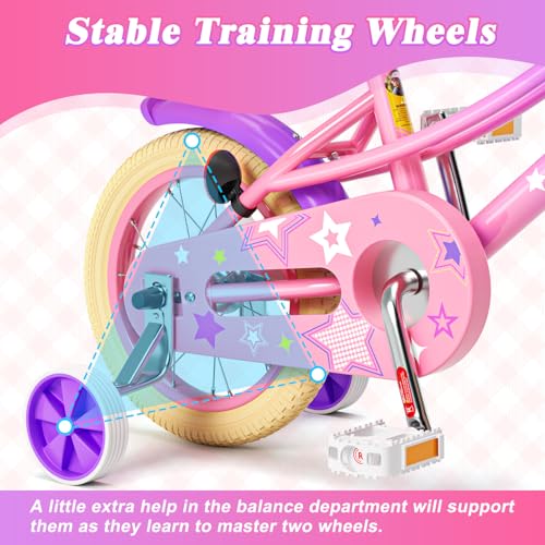 Image of Glaf Girls Bike Bicycle for 2-12 Years Old 12 14 16 20 inch Kids Toddler Bike with Training Wheels and Basket,Doll Seat, Kids Bike Bicycle for Gift