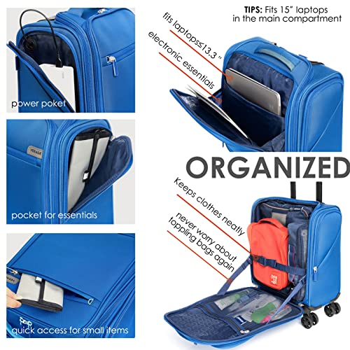 Image of Verage Underseat Carry On Luggage with Spinner Wheels, Blue, 14-Inch Compact Underseat, Underseat Carry on Luggage With Spinner Wheels