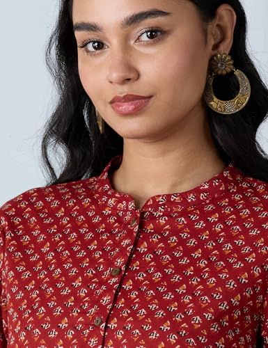 Image of Amazon Brand - Myx Women's Screen Print Straight Printed Regular Cotton Short Kurti (Available in Plus Sizes)