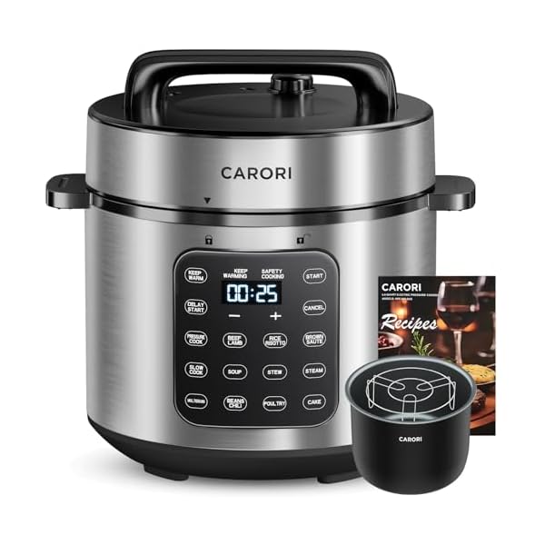 9-in-1 Electric Pressure Cooker 6 Qt, Programmable Multi-Function Cooker with Safer Venting Design, Rice Cooker, Slow Cooker, Steamer, Sauté, Warmer & Sterilizer, 1000W, Stainless Steel