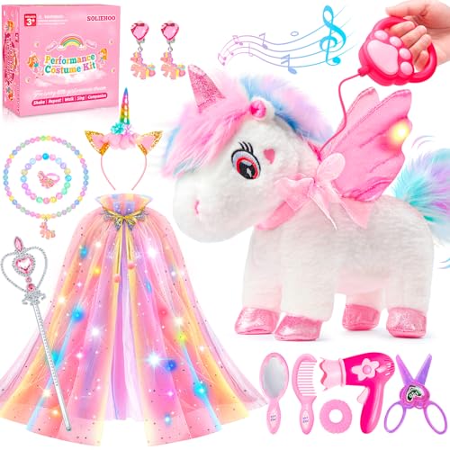 SOLIEHOO Unicorn Toys for Girls Age 4-6 Unicorns Gifts, Walking Talking Singing Interactive Unicorn with Light up Princess Cape, Remote Control Plush...