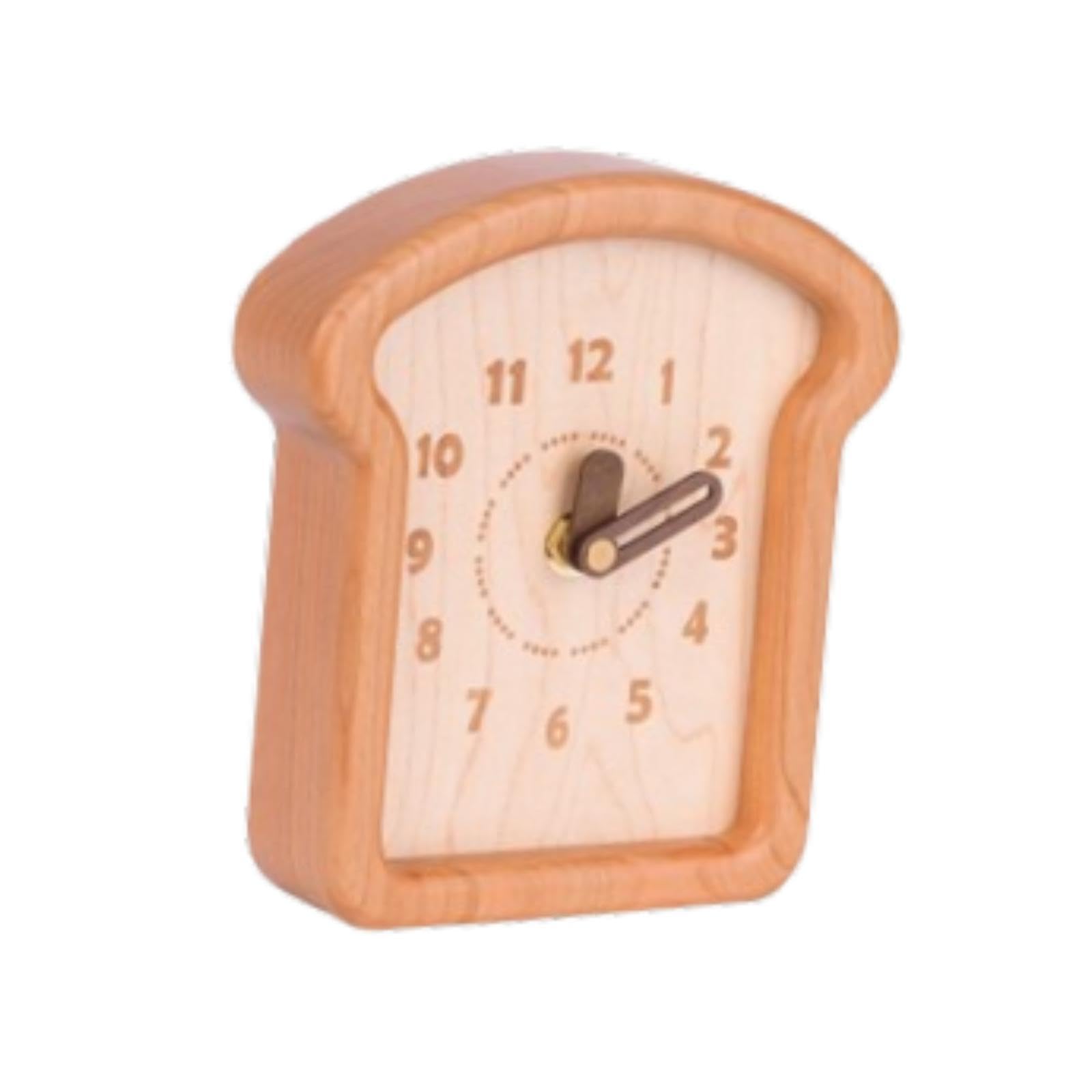 Fenteer Toast Shape Wooden Analog Desktop Clock Tabletop Decoration for Bookshelf Lightweight Multipurpose Shelf Clock Bedside Clock, S