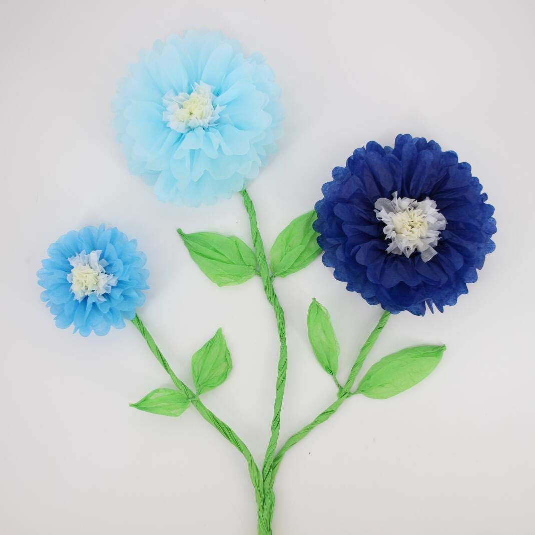 Mybbshower Handcrafted Blue Tissue Paper Flowers Large 10''-8''- 6'' Boy Baby Shower Photo Backdrop Birthday Party Wall Decor Pack of 9 - Image 2