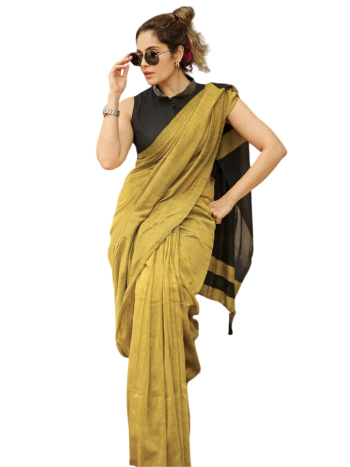 Image of Women's Cotton Woven Soft Sarees With Attach Blouse Piece.