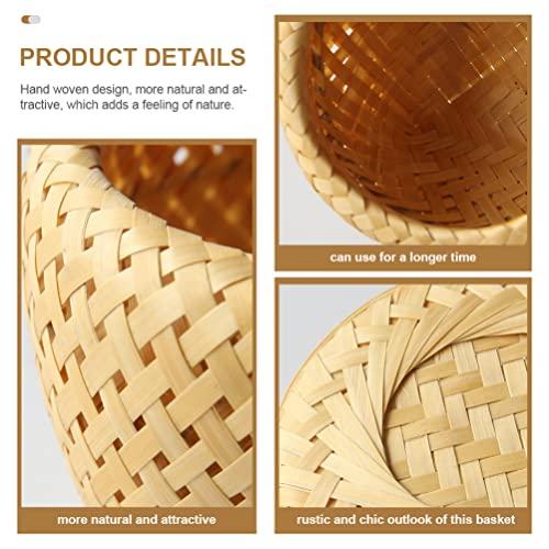 OKUMEYR Bamboo Flower Tea Basket Vintage Storage Jar Sticky Rice Steamer Storage Baskets with Lid Wicker Storage Baskets Snacks Basket Fruit Basket Bamboo Weaving Bamboo Steamer Rattan - Image 5