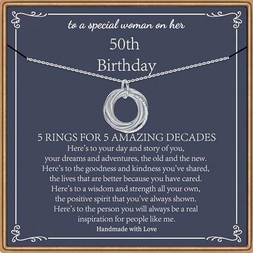PAERAPAK 50th Birthday Gifts for Women, 5 Circle Necklace 50th