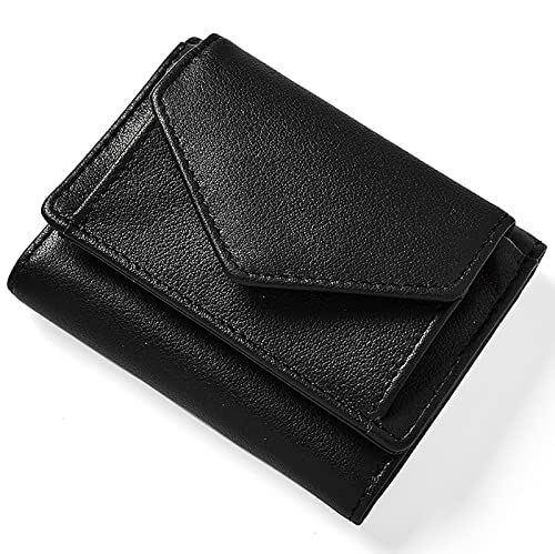 Leather Women's Wallets With Rfid Blocking,Mini Coin Pouch, Multifunctional Women's Wallet With Soft Touch, Snap Closure Small Card Holder,Black,One Size #TOP13