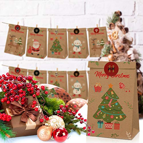 Adventskalender om te vullen 2021, 24 zakjes van kraftpapier, kerstcadeauzakjes, DIY adventskalender zelf knutselen… - Image 7