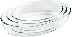 Conjunto de Travessas de Vidro Ovais para Servir – Kit com 3 Peças (1,5L, 2L e 3L) | Travessa de Vidro para Mesa Posta, Cozinha e Refeições