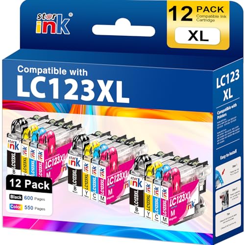 Starink LC123 Multipack Kompatibel für Brother Tinte LC-123 LC123XL LC121 für Brother MFC-J470DW DCP-J4110DW J132W J152W J172W J552DW J752DW J245 J650DW J870DW J4610DW J4710DW J6520DW (12er Pack)